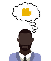 Mann denkt übe Kamera / Video nach