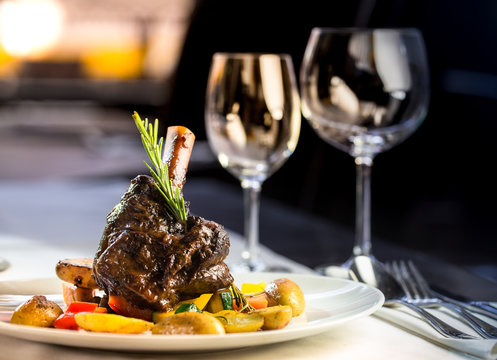 fine dining with meat an vegetables