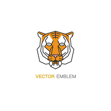 Tiger head - logo design template in linear style - security symbol.