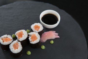 Sushi on tray with soy sauce