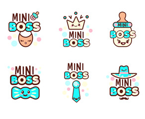 Cute Kawaii emoticons with baby boy objects