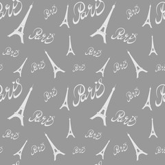 Seamless pattern Eiffel Tower with hearts.Hand drawing .