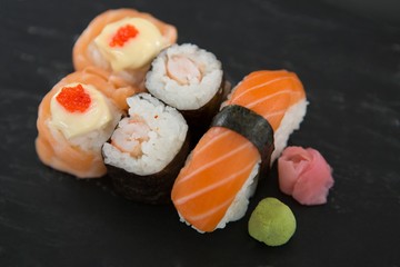 Sushi on black background