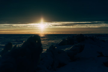 winter landscape - sunset in the snow field © cmirnovalexander