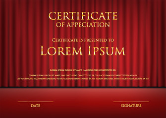 award theme certificate card with red curtain background template