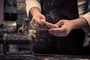 The chef makes fresh pasta from scratch.