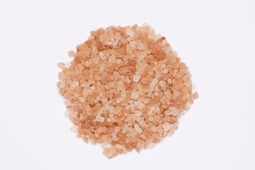 Pile of himalayan salt on white background