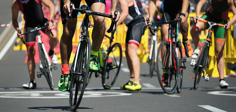 Triathlon bike ,cycling after the swimming in the transition zone