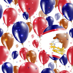 American Samoa Independence Day Seamless Pattern. Flying Rubber Balloons in Colors of the American Samoan Flag. Happy American Samoa Day Patriotic Card with Balloons, Stars and Sparkles.