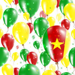 Cameroon Independence Day Seamless Pattern. Flying Rubber Balloons in Colors of the Cameroonian Flag. Happy Cameroon Day Patriotic Card with Balloons, Stars and Sparkles.