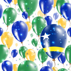 Christmas Island Independence Day Seamless Pattern. Flying Rubber Balloons in Colors of the Christmas Island Flag. Happy Christmas Island Day Patriotic Card with Balloons, Stars and Sparkles.