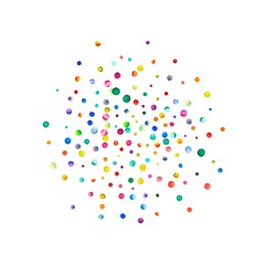 Dense watercolor confetti on white background. Rainbow colored watercolor confetti sphere. Colorful hand painted illustration.