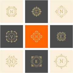Set of Elegant linear abstract monogram, collection of logo design template. Vector illustration.