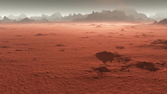 Mars mountains, view from the valley after dust storm