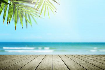 Beautiful beach background and empty wooden.