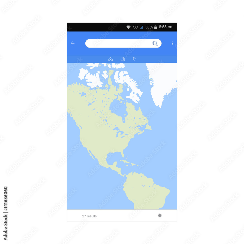 Poster mobile application with world map for navigation. flat vector illustration eps 10