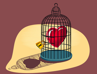 Heart imprisoned in a birdcage.