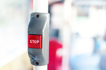 Bus stop button for getting off, selective focus .