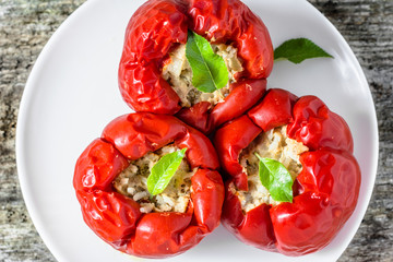 Delicious baked paprika stuffed with meat and rice, cooking recipe