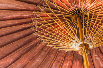 Closeup view of bamboo umbrella frame