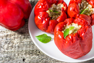 Delicious baked paprika stuffed with meat and rice, cooking recipe
