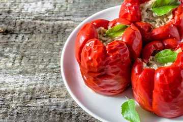 Delicious baked paprika stuffed with meat and rice, cooking recipe