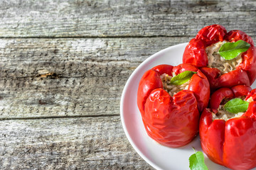 Delicious baked paprika stuffed with meat and rice, cooking recipe