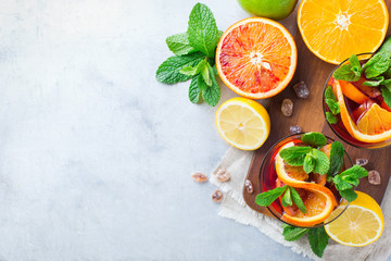 Citrus fruit summer fresh lemonade, infused water detox drink cocktail