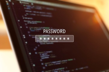 Password input on blurred background screen. Password protection against hackers.