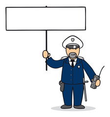 Cartoon Polizist hält Schild hoch