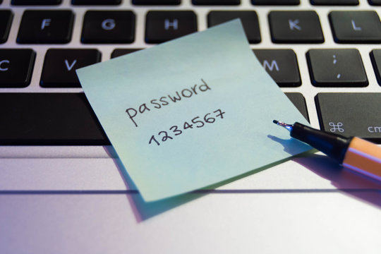 Easy concept password. My password written on a paper sticker with a marking pen.