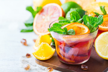 Citrus fruit summer fresh lemonade, infused water detox drink cocktail