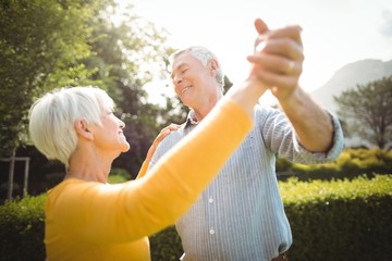 Senior couple dancing in park