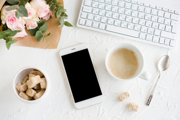 elegant lady blogger workspace