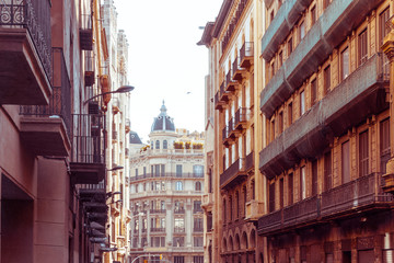 Cityscape in Barcelona Europe - street view of Old town in Barcelona, Spain - obrazy, fototapety, plakaty