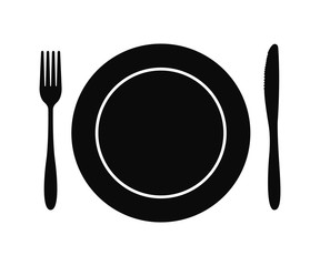 cutlery. Plate fork and knife vector silhouette