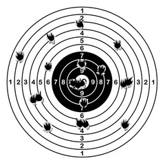 Shooting range target shot of bullet holes, vector illustration