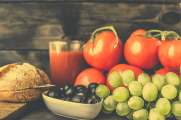 Healthy breakfast ingredients, vegetarian food, fruits and vegetables