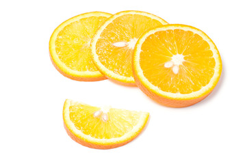 Cut orange on white background close up