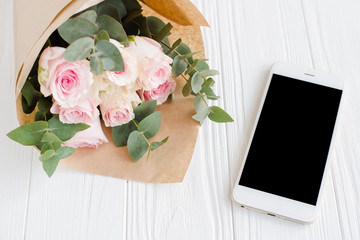 Simple feminine background with smartphote