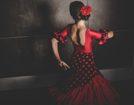 young hispanic flamenco dancer  while dancing