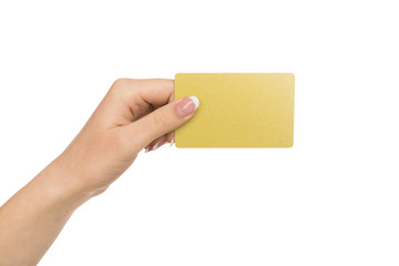 Close-up of female hand holding plastic card