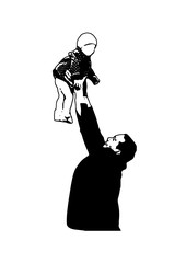 Silhouette of dad with child on hands vector
