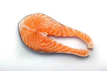 salmon steak on white background