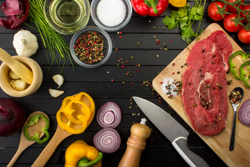 Beef steak and ingredients