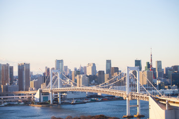 Fototapeta na wymiar Rainbow bridge with tokyo tower 