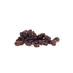 Dried raisins on white background.