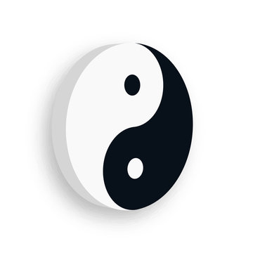 Yin Yang symbol icon of Chinese phylosophy describes how opposite and contrary forces may be complementary, interconnected and interdependent in the natural world. Black and white illustration with