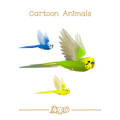 Naklejka premium Toons series cartoon animals: flying budgerigar