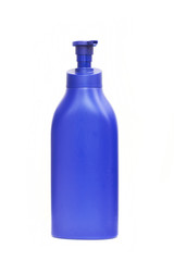 Plastic shampoo bottle on white background.